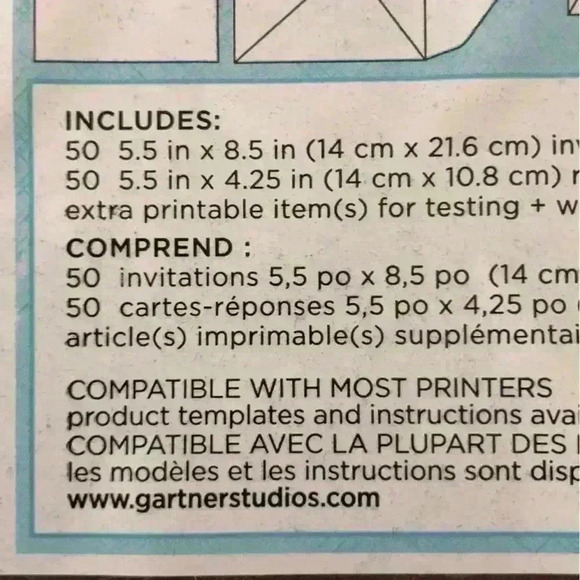 GARTNER STUDIOS pack of 50 blank invitations - Picture 5 of 6